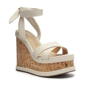 Schutz | RARE Natural Vitoria Leather Platform Cork Sandal Sz 10 Tie-up Boho Y2K